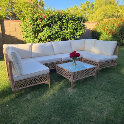 FHFO 7 Piece Patio Furniture Set, Outdoor Wicker Sectional Sofa Set