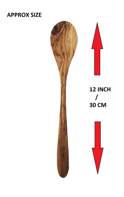 OLIVIKO 100% Olive Wood HAND MADE 5 Spoon Set | Ideal for Nonstick Cookware & Kitchen Utensils | Cooking, Baking & Serving | Eco-friendly & Handmade | 1 Spatulas & 4 Spoons (12-inches)…