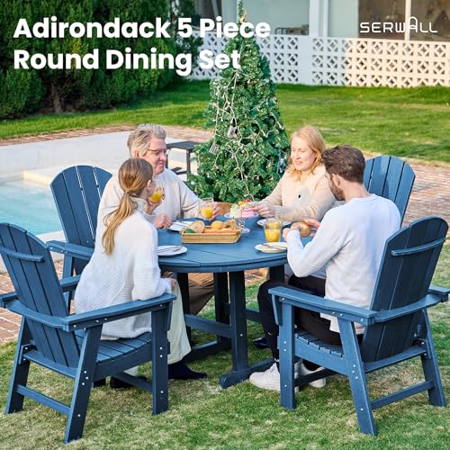 SERWALL 6-Pc Adirondack Patio Dining Sets with 9FT Umbrella, Navy (No Base)