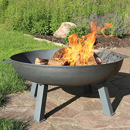 Sunnydaze Cast Iron Heavy Duty Fire Pit for Outside - Wood Burning Outdoor Fire Pit Bowl with Handles - 34" - Gray