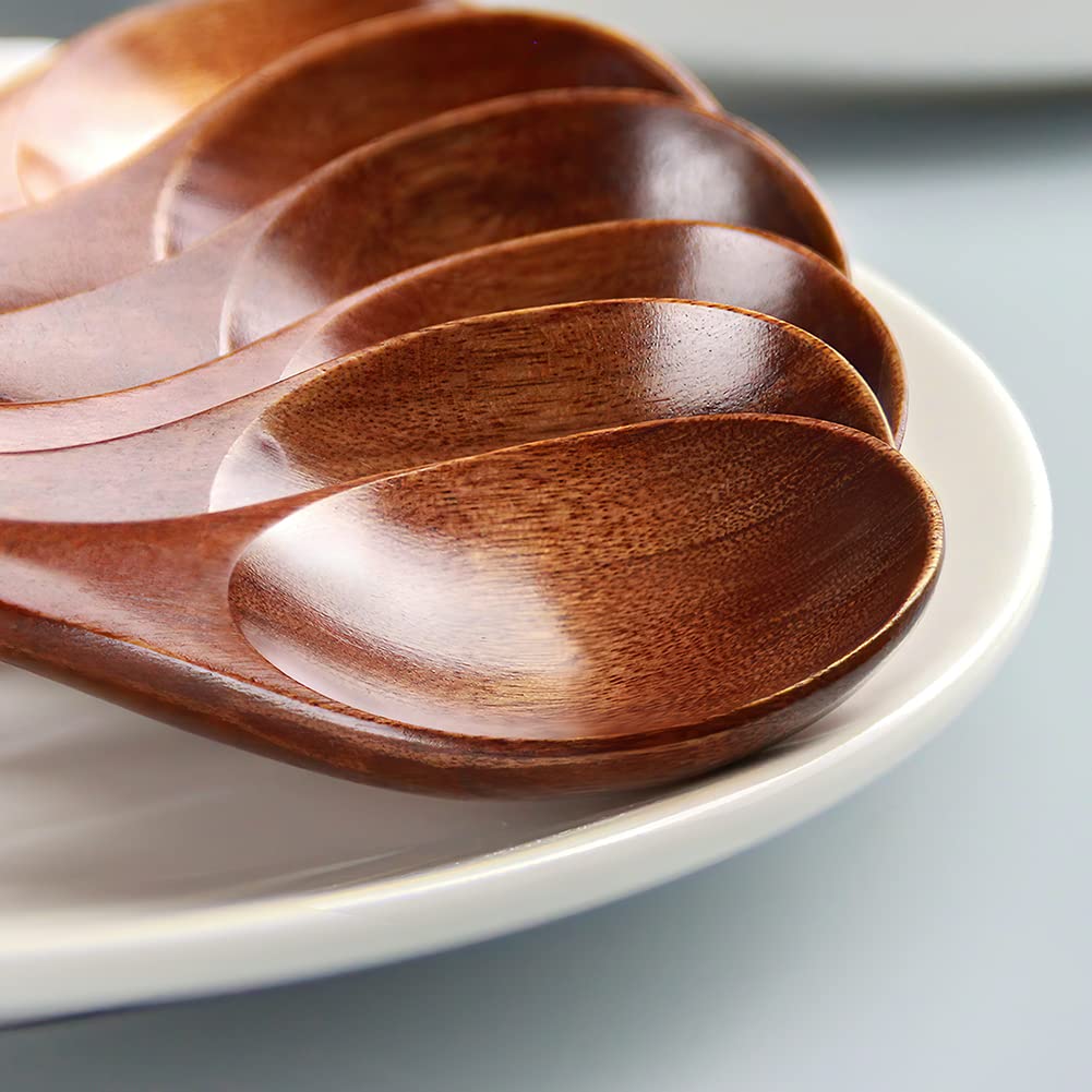 IQCWOOD Korean Wooden Spoon, 6-Piece Wooden Spoons, 7 inch Handmade Natural Asian Wooden Spoons for Soup Coffee Salad Desserts Chips Snacks Cereal and Fruit