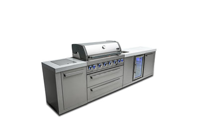 Mont Alpi MAi805-BEV 44-inch 6-Burner 115000 BTU Stainless Steel Outdoor Kitchen Bar Gas Barbecue Island Grill + Wine Cooler Beverage Center Refrigerator + Granite Countertops & Infrared Side Burner
