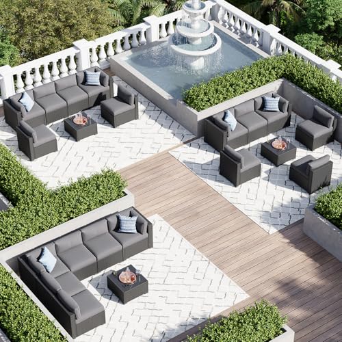 Aoxun 7 Piece Patio Furniture Set Wicker Rattan Patio Sectional Sofa Set Outdoor Seating Furniture with Thickened Cushion, Grey