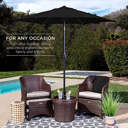 Best Choice Products 7.5ft Heavy-Duty Round Outdoor Market Table Patio Umbrella w/Steel Pole, Push Button Tilt, Easy Crank Lift - Black