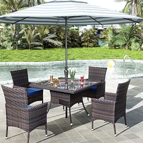 RTDTD 10 Pieces Outdoor Patio Dining Set,Patio Table and Chairs Rattan Outdoor Patio Furniture Set with Umbrella Hole,Dining Table Set for 8 with Chairs for Backyard,Garden and Kitchen,Navy Blue