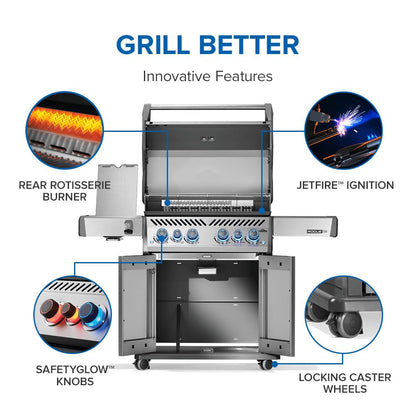 Napoleon Rogue PRO-S 525 Propane Gas Grill with Infrared Side and Rear Burners, Stainless Steel, Durable 6-Burner BBQ