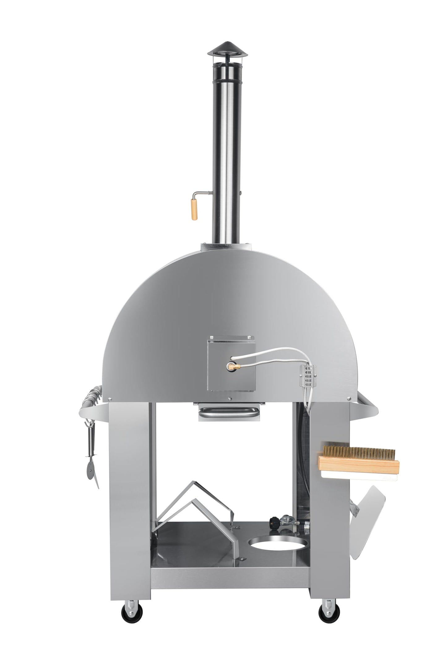 KoolMore KM-OKS-DFPO 32 in. Outdoor Gas and Wood Fired Pizza Oven in Stainless-Steel, Silver