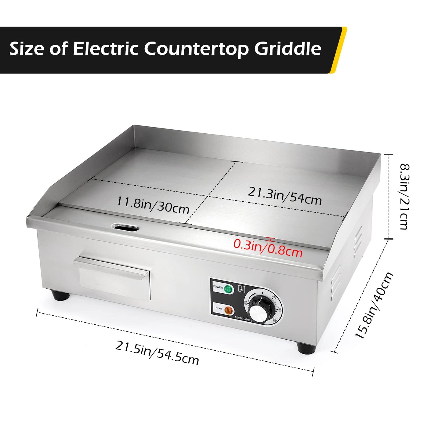 Dyna-Living Commercial Electric Griddle 22'' Flat Top Grill Countertop Griddle 3000W 110V Stainless Steel Teppanyaki Grill Large Griddles for Restaurant Kitchen