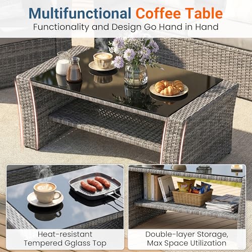 Wisteria Lane Patio Furniture Set, Wicker Outside Outdoor Furniture for All Weather, Patio Sofa with High Backrest Support and Wide Armrest for Backyard, Balcony, Deck, Porch, Light Gray