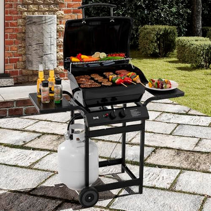 Feasto 2 Burner Propane Gas Grill with 26,500 BTUs Output, Porcelain-Enamel Main Body and Lid, Propane BBQ Grill with Warming Rack & Side Tables for Patio, Backyard, Poolside Gatherings