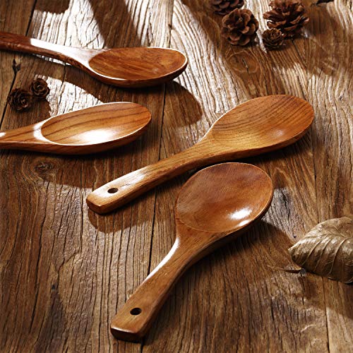 4 Pieces Wooden Spoons Set 9 Inch for Cooking, Serving Salad, Stirring Soup, Rice, Nonstick Heat Resistance Easy to Use