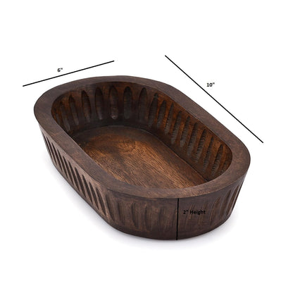 Samhita Mango Wood Decorative Bowls for Home Décor, Decorative Long Wooden Bowl for Table Centerpiece (10" x 6" x 2")