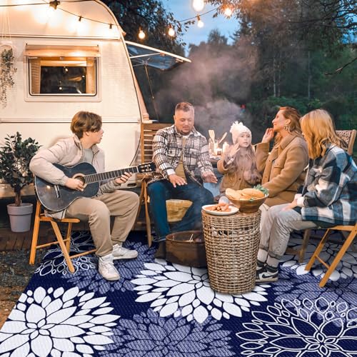 LuxStep Outdoor Rug Waterproof Outdoor Plastic Straw Rug Reversible Patio Rug Mat Outdoor Decor Large Area Mats for RV, Picnic, Backyard, Deck, Balcony, Porch, Beach, Camping, 5' x 8' Blue
