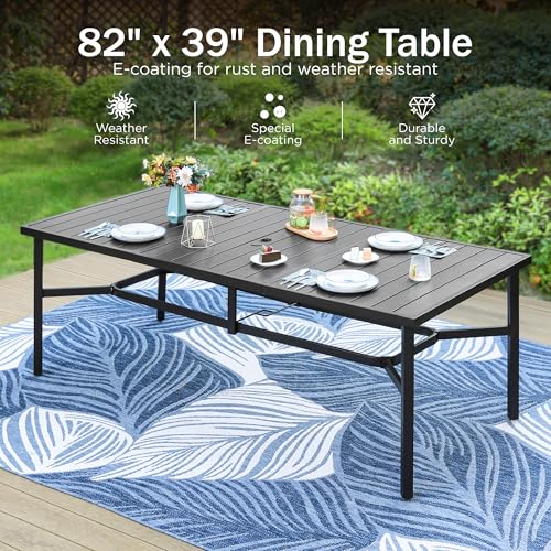 PHI VILLA 9 Piece Patio Dining Set, 83" Rectangular Table, Rattan Chairs