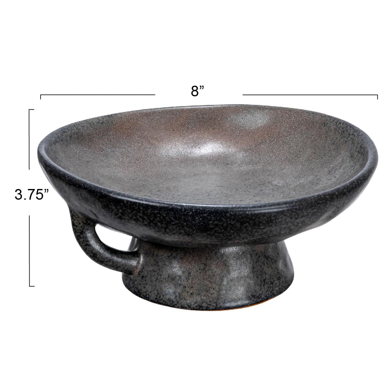 Creative Co-Op Stoneware Bowl with Handle and Base, Black Reactive Glaze