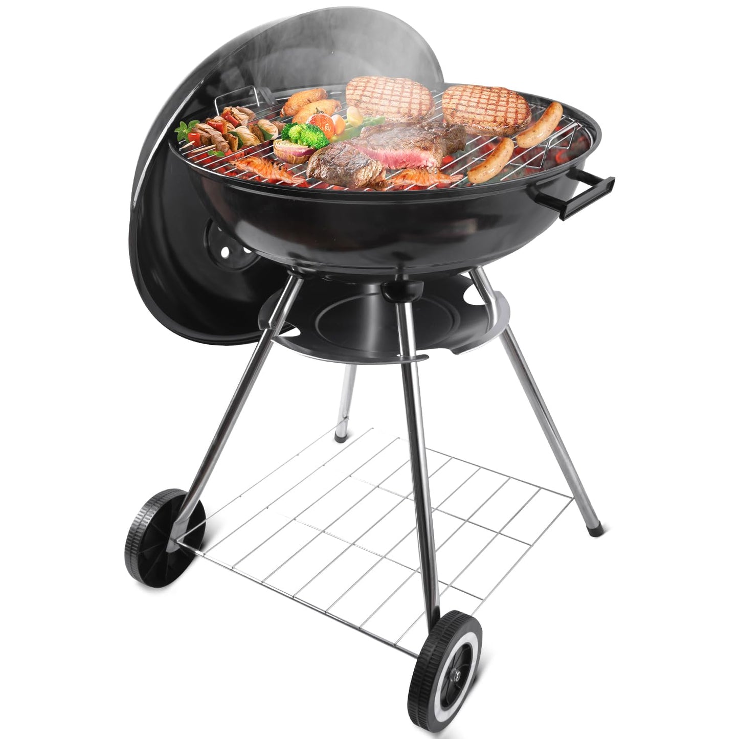 gzcmxh Charcoal Grill - portable BBQ Grill with adjustable air vent, wheels, hanlde - Charcoal Kettle Grill for outdoor, camping, backyard, picnics, party parties (22inch Apple)