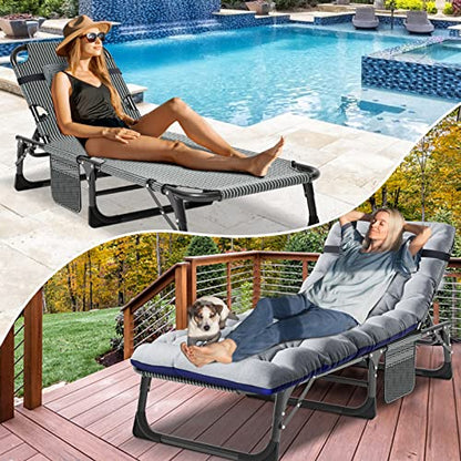 DoCred Chaise Lounge Chair, 5-Position Folding Outdoor Lounge Chair