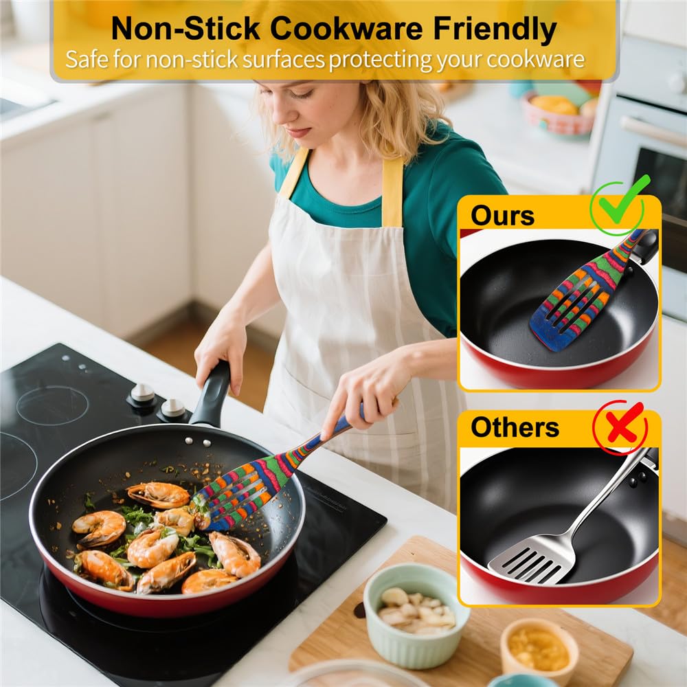 Wooden Spurtle Set, 3 Pcs Teak Wood Wooden Kitchen Utensil Set Includes Spatula(colorful wood）