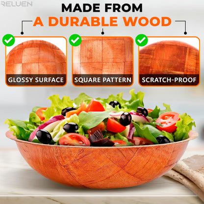 6Pcs Wooden Salad Bowl Set - Decorative Bowls for Kitchen Large Serving Bowls for Entertaining Small Snack Bowls Set Soup - 8 Inch Fruit Bowl for Kitchen Counter Salad Bowls for Lunch Serving Bowl Set - CookCave