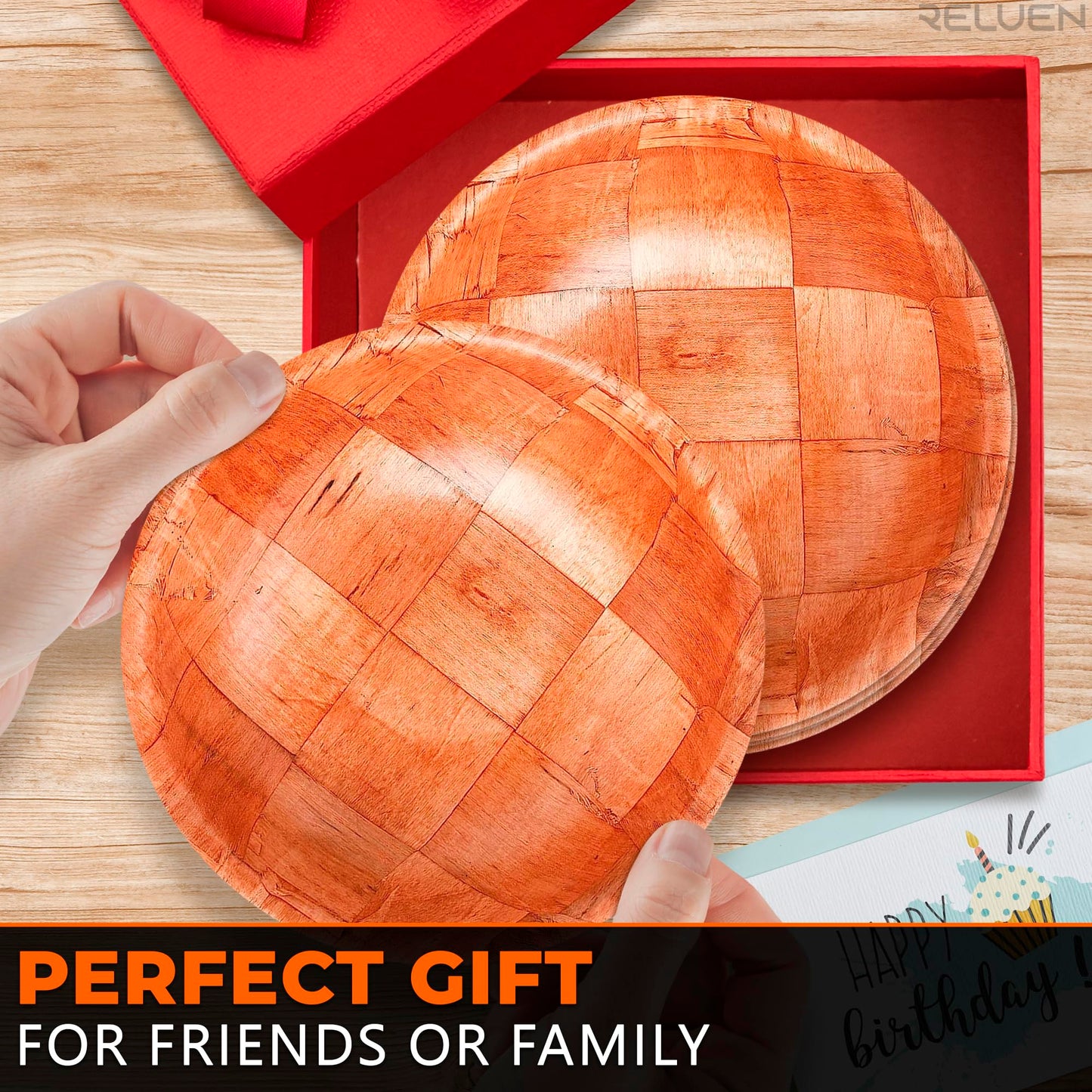 6Pcs Wooden Salad Bowl Set - Decorative Bowls for Kitchen Large Serving Bowls for Entertaining Small Snack Bowls Set Soup - 8 Inch Fruit Bowl for Kitchen Counter Salad Bowls for Lunch Serving Bowl Set - CookCave