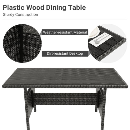 7 Piece Outdoor Patio Furniture Set with Plastic Wooden Table, Patio Rattan Conversationr Sofa Set, All Weather Sectional Rattan Sofa and Chairs, Garden, Porch, Poolside, Grey + Beige - CookCave