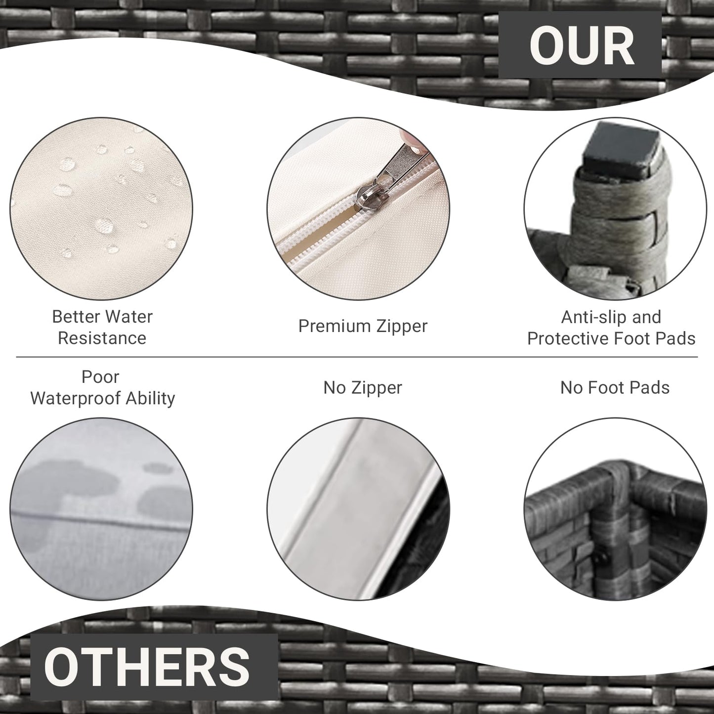 7 Piece Outdoor Patio Furniture Set with Plastic Wooden Table, Patio Rattan Conversationr Sofa Set, All Weather Sectional Rattan Sofa and Chairs, Garden, Porch, Poolside, Grey + Beige - CookCave