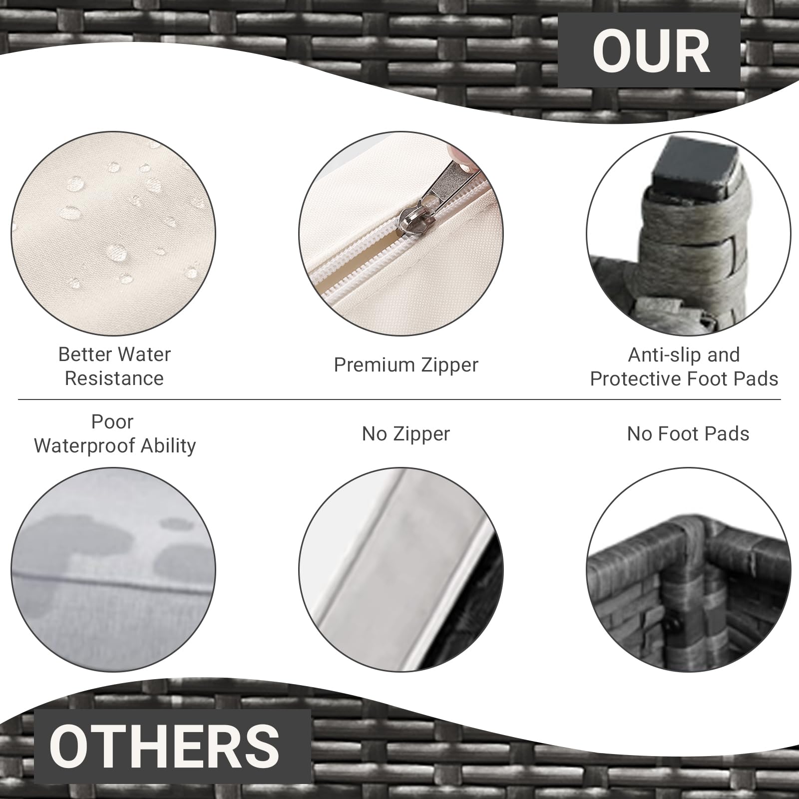 7 Piece Outdoor Patio Furniture Set with Plastic Wooden Table, Patio Rattan Conversationr Sofa Set, All Weather Sectional Rattan Sofa and Chairs, Garden, Porch, Poolside, Grey + Beige - CookCave