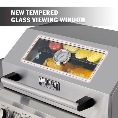 Monument Grills Larger 3-Burner Propane Gas Grills barbeque Stainless Steel Heavy-Duty Cabinet Style with Knob Controls, Outdoor Use, Mesa 300