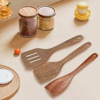 3 Pack Wooden Spatula for Cooking 12 Inches Paddle, Turner, Slotted Spatula, Cooking Utensils for Nonstick Cookware, Kitchen for Fish, Eggs, Pancakes