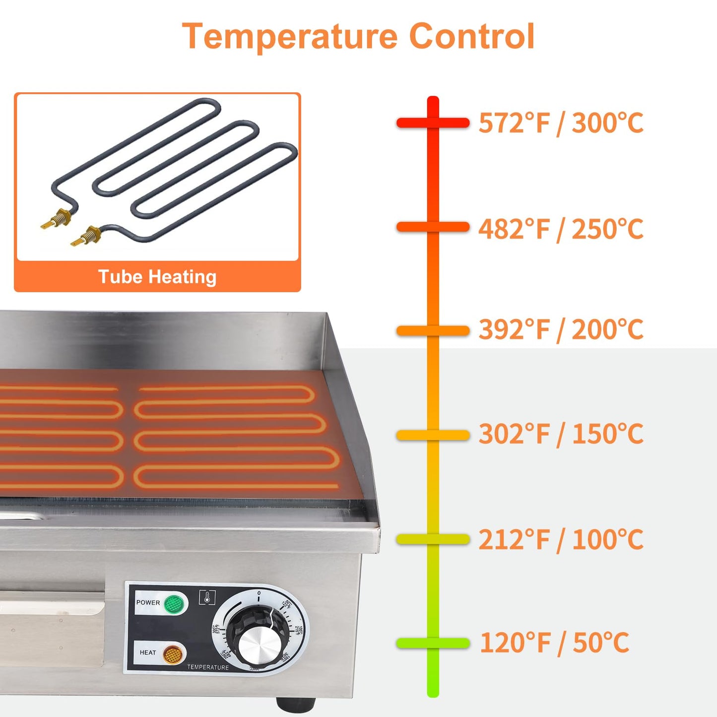 Commercial Electric Griddle, 14" Electric Countertop Flat Top Griddle,1600W 110V Non-Stick Electric Flat Top Grill Stainless Steel Teppanyaki Grill,122℉-572℉ Adjustable Temperature for Restaurant Home