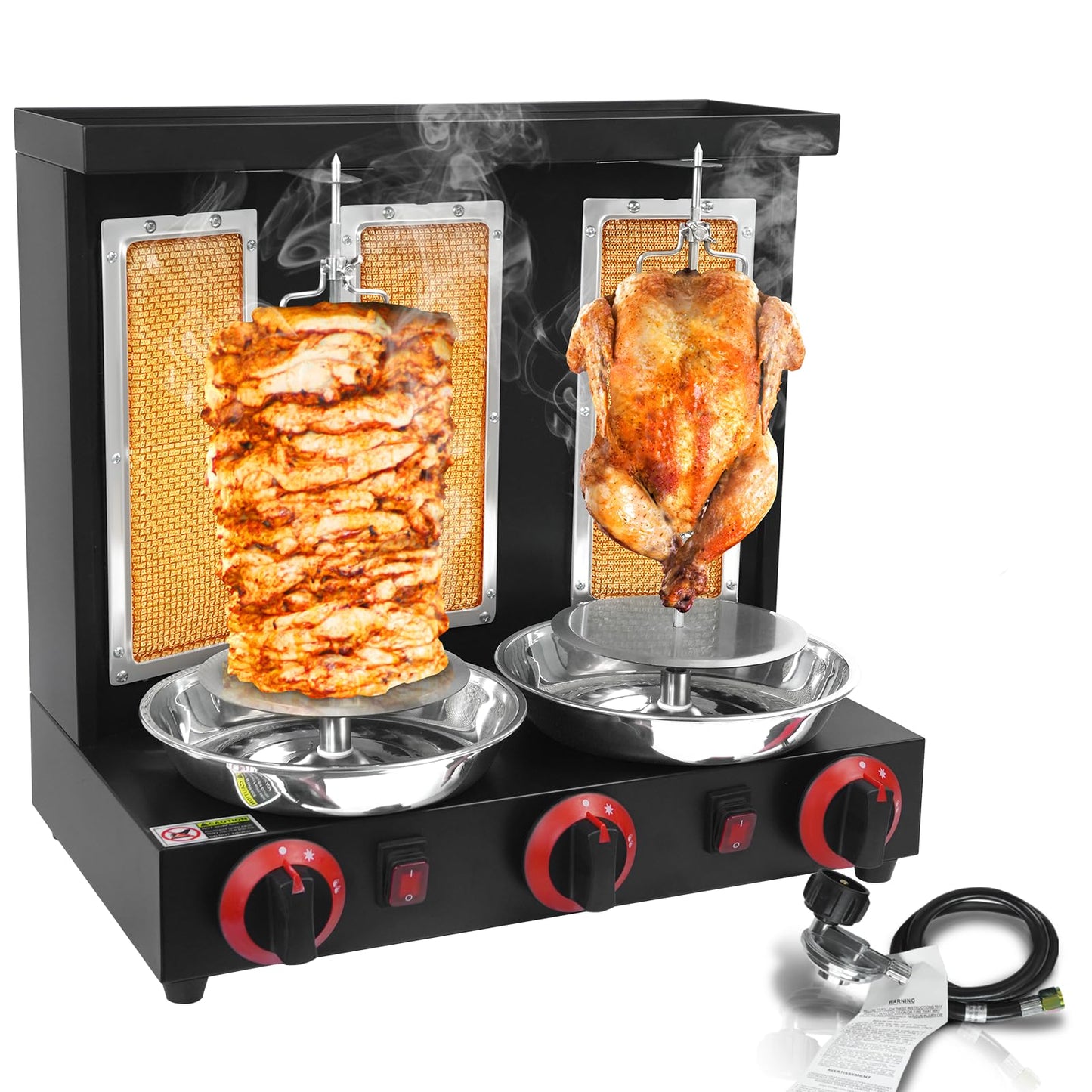 YYUIXUNLI Shawarma Machine Propane Vertical Chicken Rotisserie Broiler with 3 Burners Rotating Kebab Grill Gyro Machine