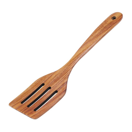 FJNATINH Wooden Slotted Spatula for Cooking, Nonstick Teak Slotted Turner, Flat Wooden Kitchen Cooking Spatula Turner for Frying Flipping Kitchen Utensil Pancake