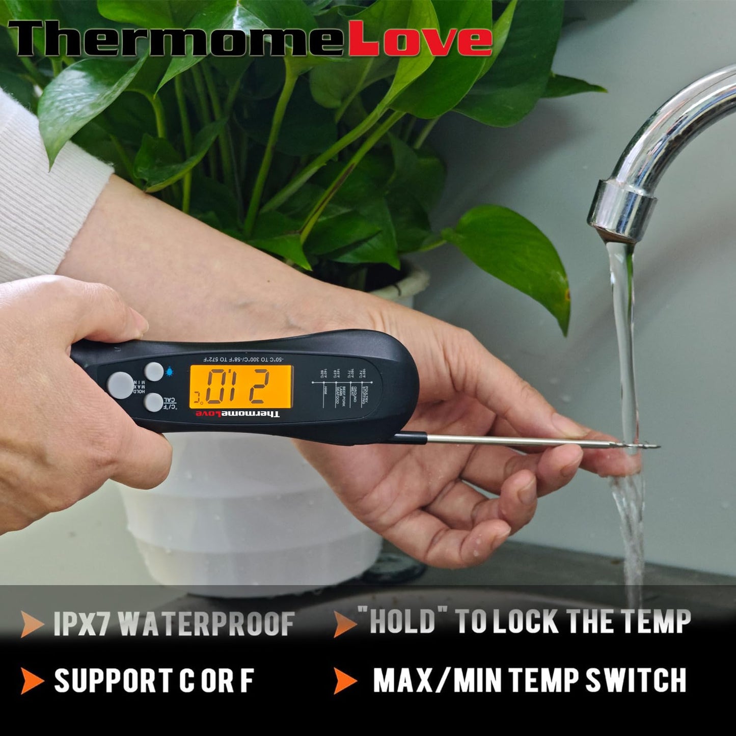 Thermomelove Digital Meat Thermometer with LCD Display,Waterproof,2-3s Response Time,for Cooking,Candy,Deep Fry,BBQ,Grill,Oil,Smoker and Roast,Camping & Kitchen Essentials(D1-Blcak)