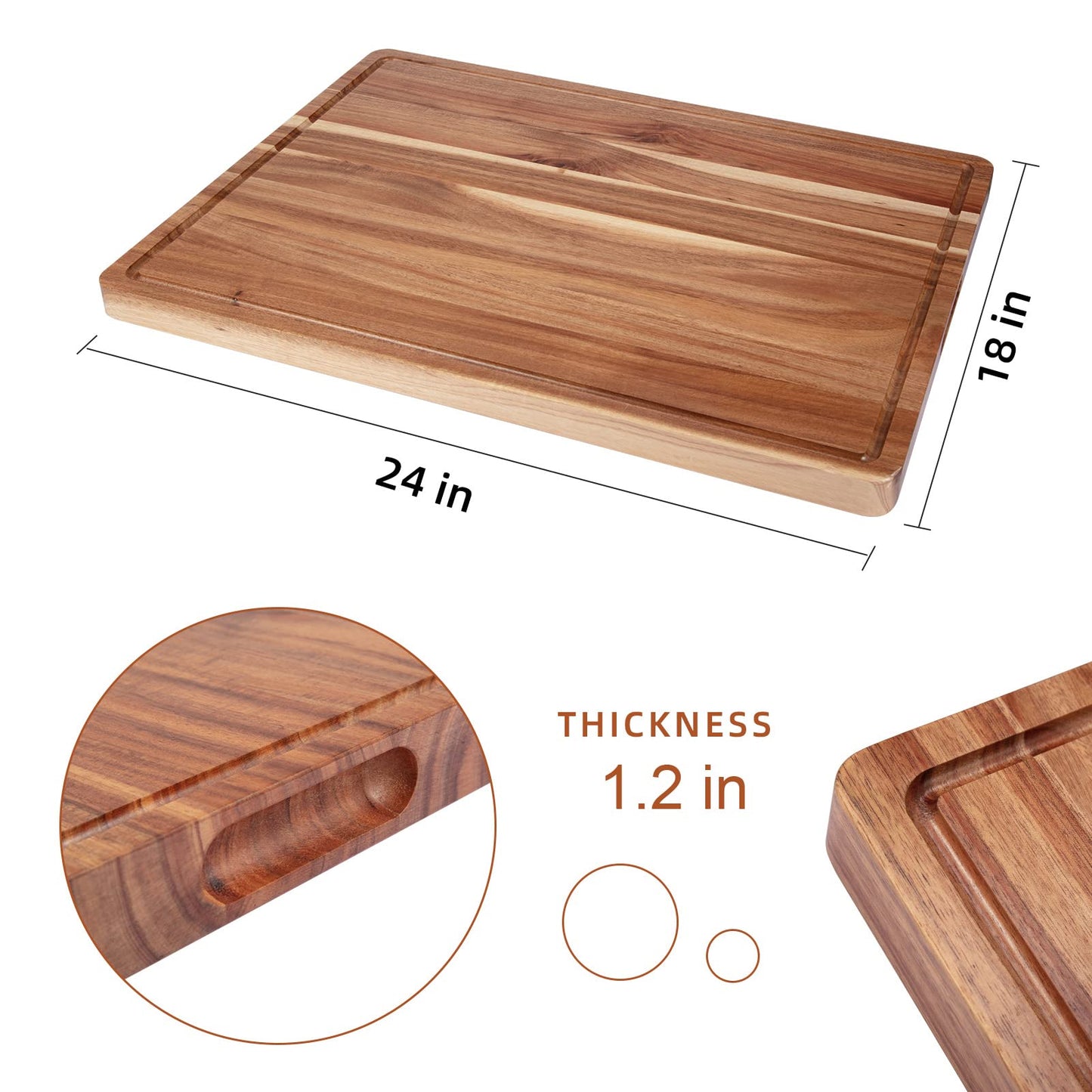 Large Acacia Wood Cutting Boards for Kitchen, 24 x 18 Inch Extra Large Wooden Cutting Board with Juice Groove, Reversible Butcher Block Cutting Board for Meat and Veggies