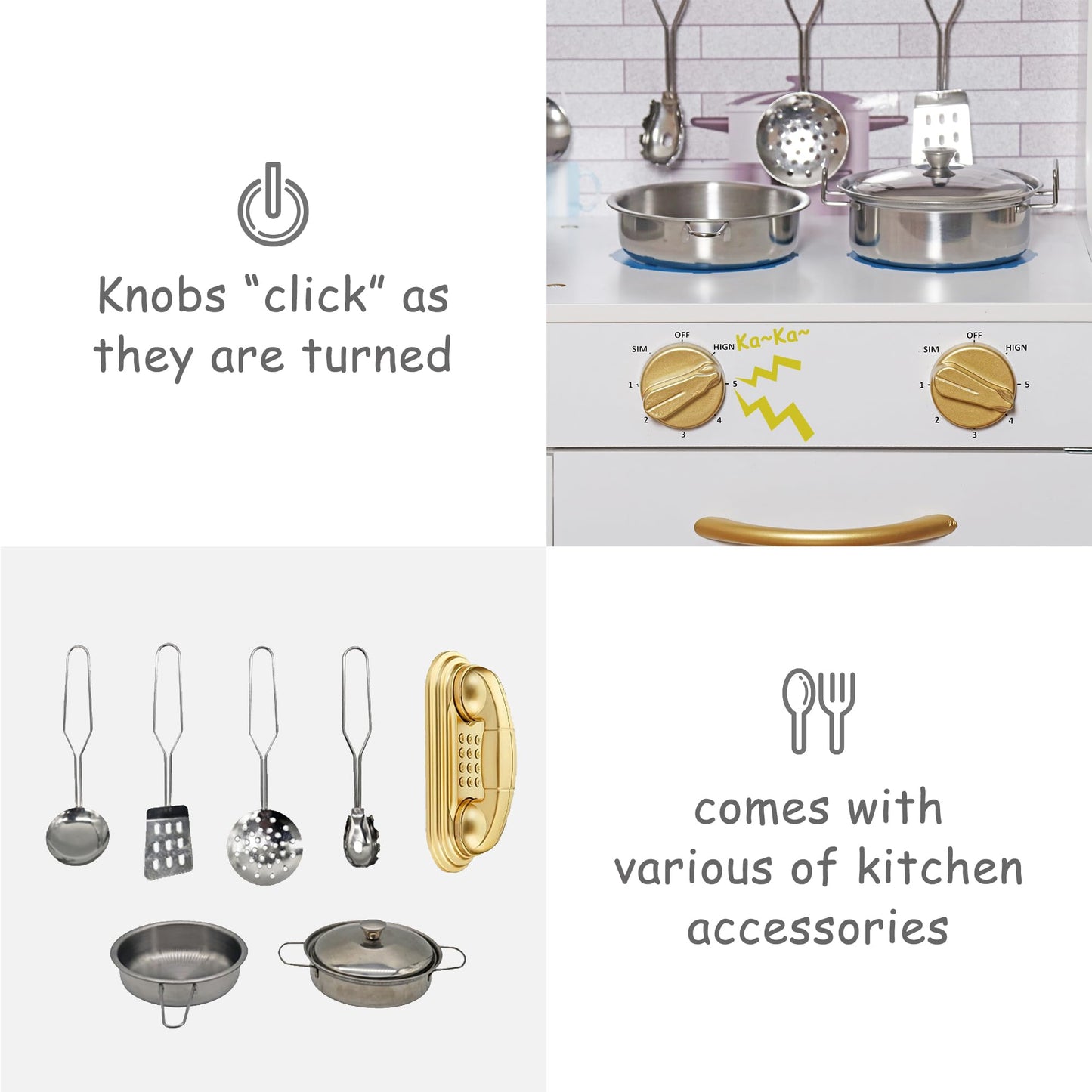 TOUCH US Wooden Play Kitchen Toy Set with Light, Kids Children Pretend Toy Kitchen Playset, Sink with Faucet, Oven, Microwave, Kitchenware Set Accessories for Ages 3-8 Girls Boys