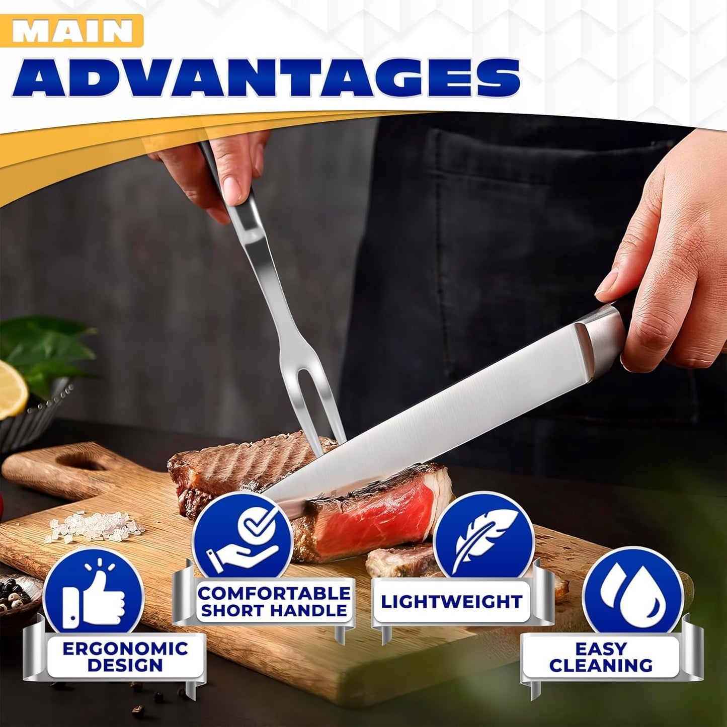 Two Pronged Carving Fork for Meat - 11" Stainless Steel Meat Fork, Rust Resistant, Difficult to Break, Comfortable Handle, Easy to Clean, Lightweight, for Convenient Slicing, Cooking & Serving