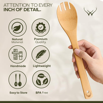 Bamboo Wooden Spoons For Cooking 6Pcs – Eco-friendly Wood Kitchen Utensils Set - Heat-resistant Wooden Utensil Set For Nonstick Cookware, Lightweight Spatula Set, Ideal Mothers Day Gifts