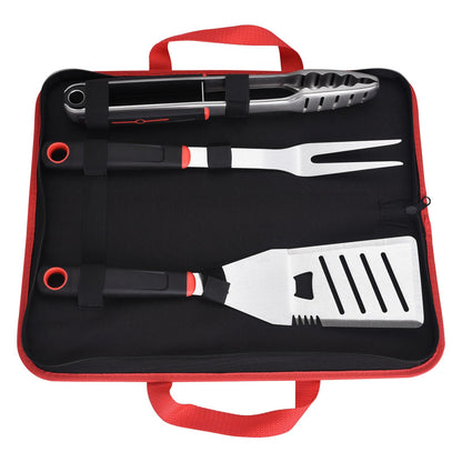 BBQ Tools Set, Heavy Duty Stainless Steel Spatula, Fork & Tongs with Portable Bag, Essential Accessories for Barbecue Outdoor Grill, Grilling Gifts for Men Dad Camp Chef
