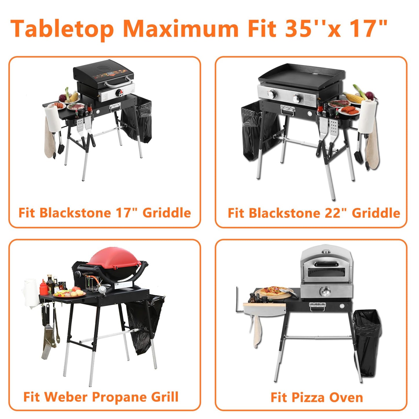 Portable Outdoor Grill Table, Blackstone Griddle Stand, Movable Griddle Stand Fit 17 Inch or 22 Inch, Grill Cart for Blackstone, Ninja Woodfire Grill Stand