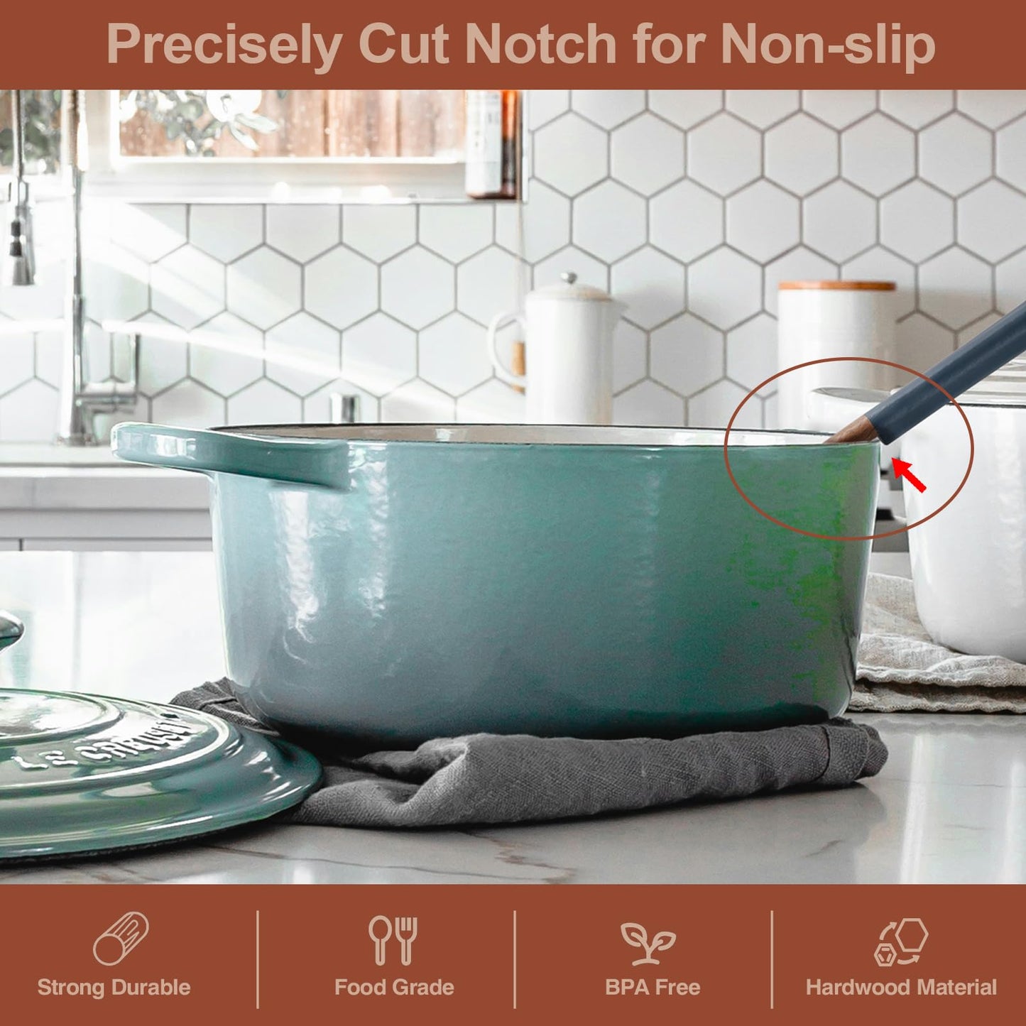 ROSOS Wooden Spoons For Cooking, 6 PCS Natural Acacia Wooden Cooking Utensils, Non-Stick Wood Kitchen Utensil Set for Kitchen Essentials, Smooth Grip Wood Cooking Spoons with Hanging Hole, Blue