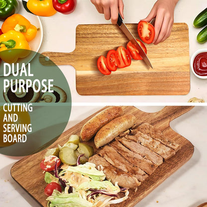 MTOPHLS Acacia Wood Small Cutting Board with Handle, 13.7''X7'' Wooden Chopping Boards Serving Board with Hole for Meat, Cheese, Vegetables, Bread, and Charcuterie