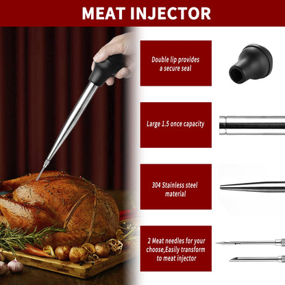 JY COOKMENT Stainless Steel Turkey Baster Baster Syringe for Cooking Meat Injector Set with 2 Marinade Needles 1 Cleaning Brush for Home Baking Kitchen Tool