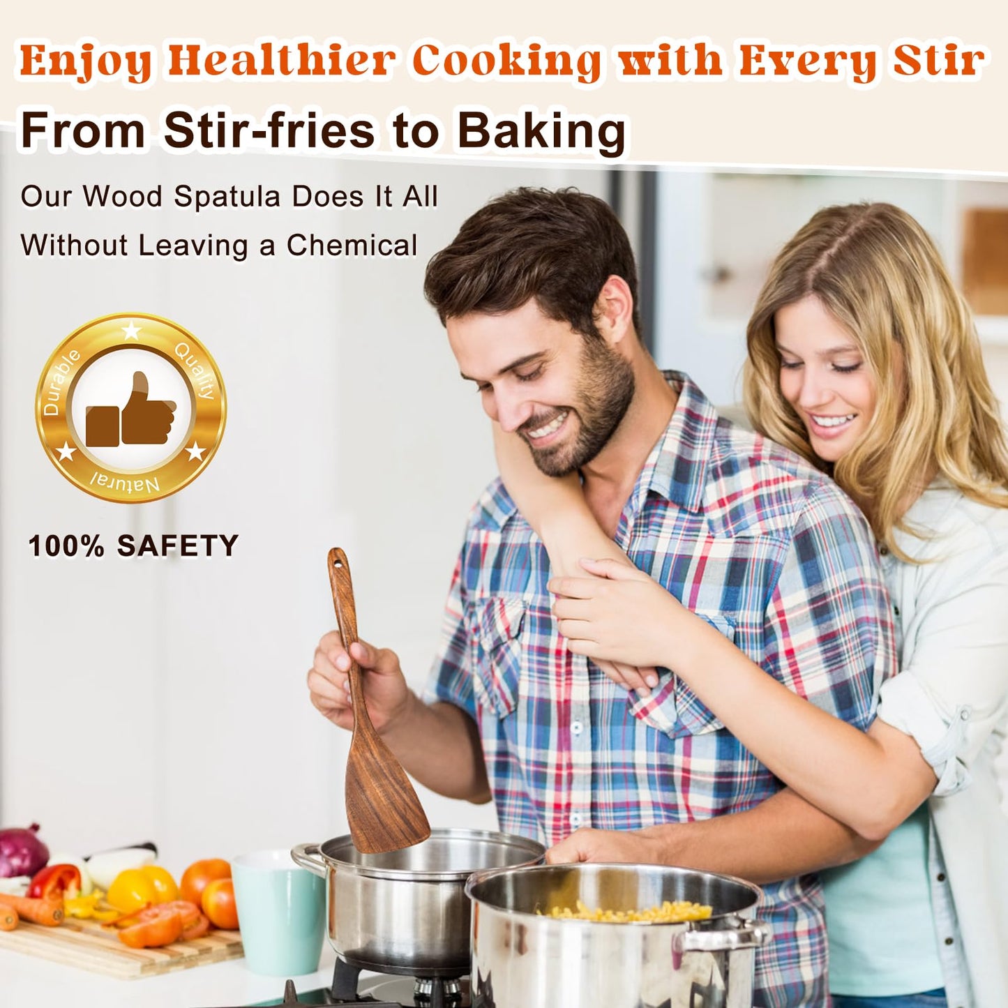 Wooden Spatula for Cooking, Acacia Wood Flat Frying Spatulas, Long Handle Spatula Turner for Non Stick Pans, Non-Scratch, Wooden Kitchen Utensils for Cooking, Frying, Baking