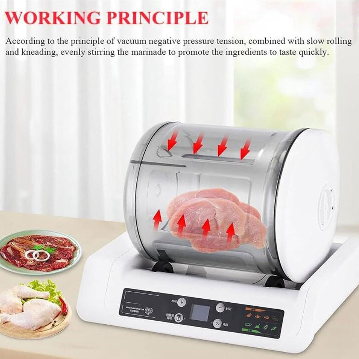Home Vacuum Tumbler Marinating Machine, 7L Electric Automatic Pickling Barrel, HD Digital Screen 10 Hours Timer, Quick Marinator for Hamburger Meat, Turkey, Beef, Pork, Bacon, Vegetables