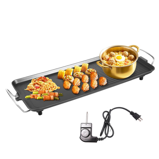 26" Large Electric griddle 1500W Teppanyaki Table Top Grill Griddle with Nonstick Surfaces & Adjustable 5 Temperature Setting for Indoor/Outdoor Use