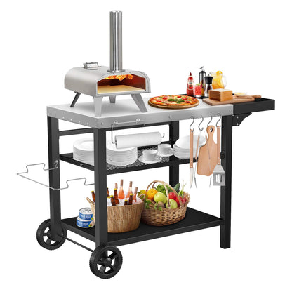 GRILL FORCE Grill Cart, Outdoor Grill Table, Pizza Oven Stand, Three-Shelf BBQ Table, Movable Dining Cart with Drawer, Fits for Ninja Woodfire Grill, Blackstone Griddle,Tabletop Grill
