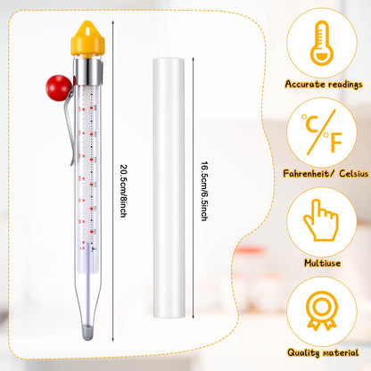 Photect 2 Pcs Candy Thermometer with Pot Clip 8" Deep Fry Oil Thermometer Instant Read Cooking Food Thermograph Sugar Syrup Jam Jelly Oil Temperature Kitchen Accessories for Home Cooking(Yellow)