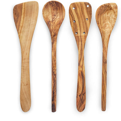 Forest Decor Olive Wood Utensils Set for Cooking - 4pcs Non-stick Handcrafted Wooden Spatulas for Cookware - Non Scratch Natural Premium Wood Spoons - Kitchen Tools & Accessory for Serving