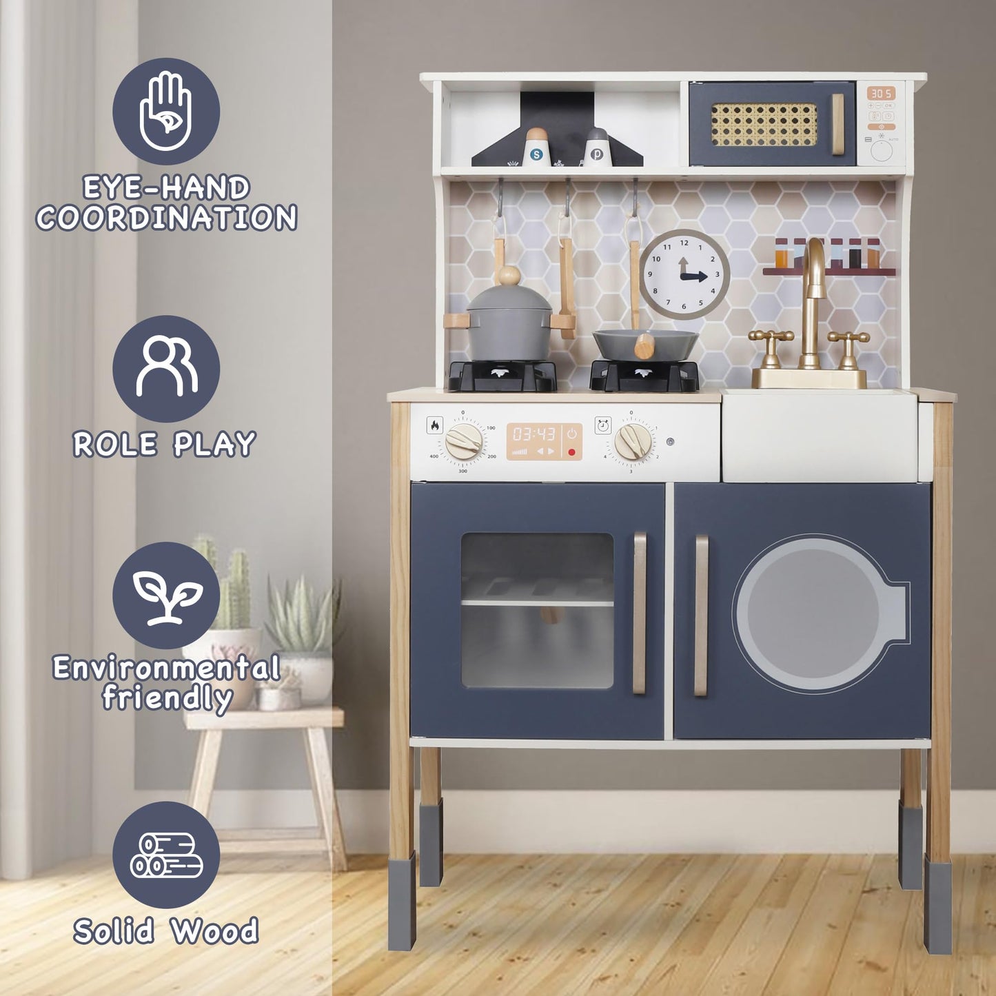 Toy Kitchen Playset for Kids, Electronic Play Stove with Light&Sounds, Pretend Play Cooking Toys Kitchen Set with Cookware Accessories,Toddlers Kitchens Toys Festival Gift for 3+ Year Old Boys Girls