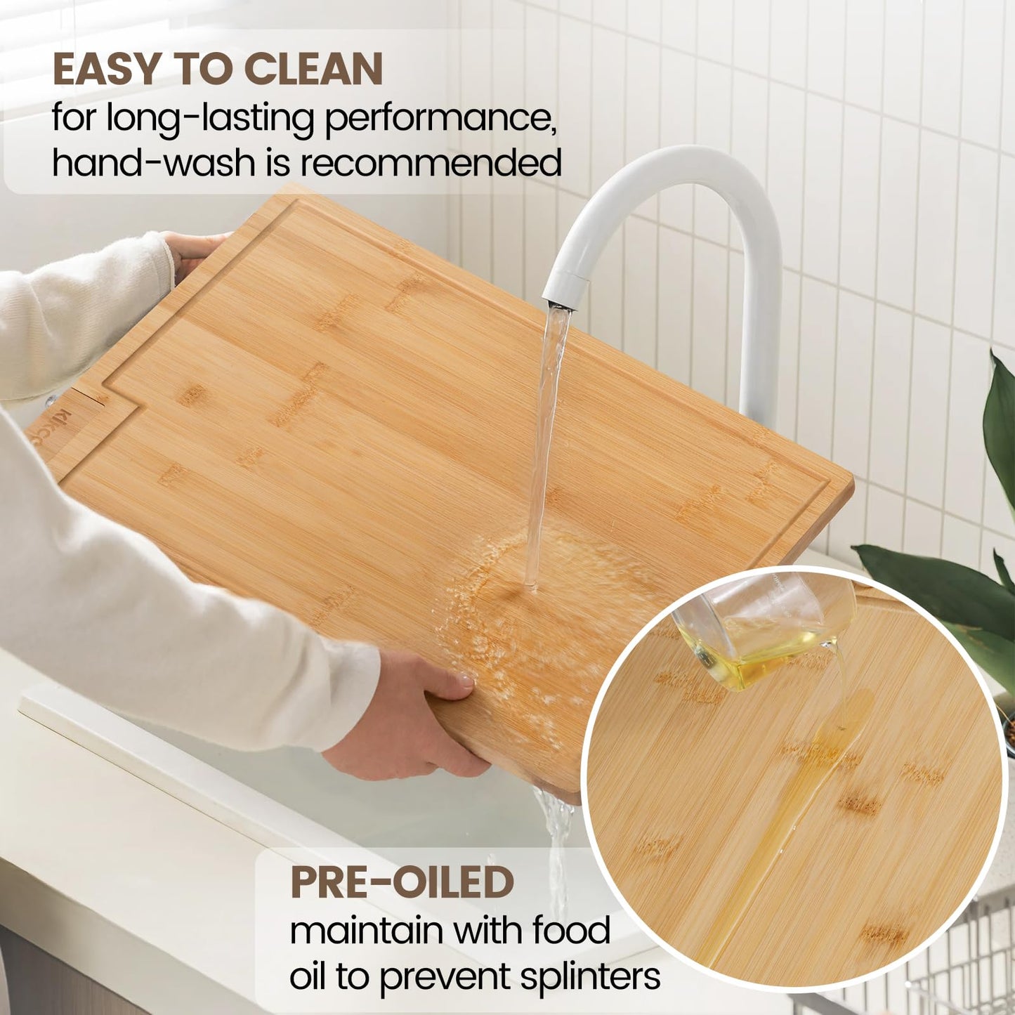 Kikcoin Bamboo Cutting Boards for Kitchen, Extra Large Wood Cutting Board with Rotating Kickstand & Juice Groove, Wooden Chopping Board for Meats Veges Fruits, Heavy Duty Serving Tray, 17 x 11.3 inch